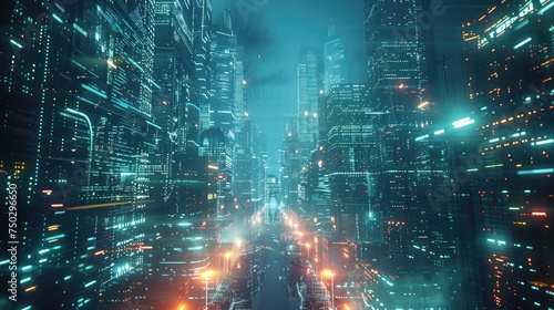 The sparkling streets of a futuristic city.