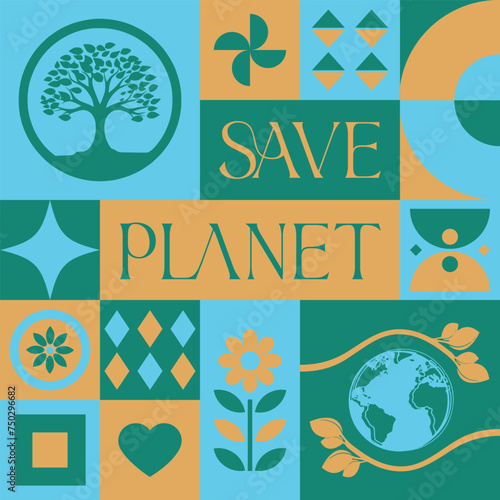 happy earth day save the world seamless pattern in scandinavian style postcard with Retro clean concept design