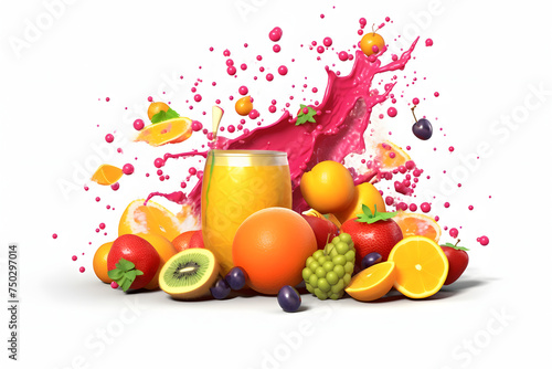 3d rendering of fruit juice elements