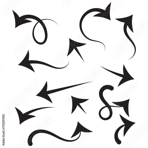 Collection hand drawn arrows. Set simple arrows isolated on white background. Arrow mark icons. Arrow paint - stock vector.