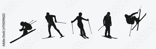 Vector set silhouette of ski. Winter sport, extreme sport concept. Isolated background. Vector illustration. photo