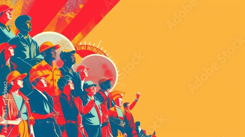 International Workers' Day background with copy space area on side for text. Happy labor day