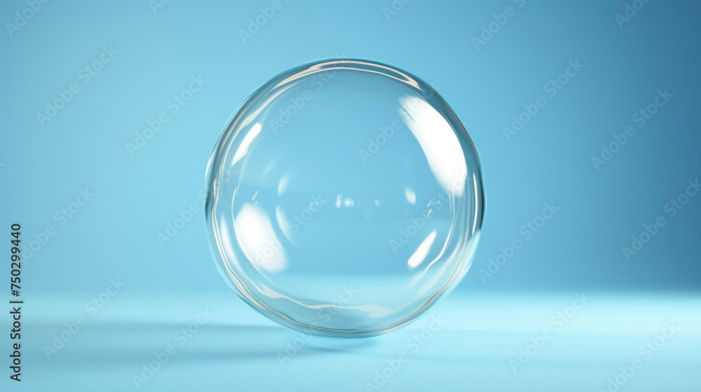 A flat top transparent bubble is presented against a blue background. A flat top transparent bubble is presented against a blue background.