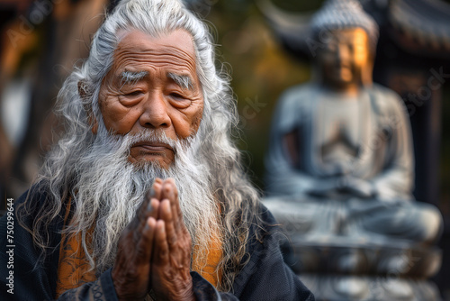  Elderly Chinese Man Praying in a Temple.jpg