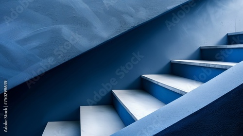 minimal blue interior stair and wall background.