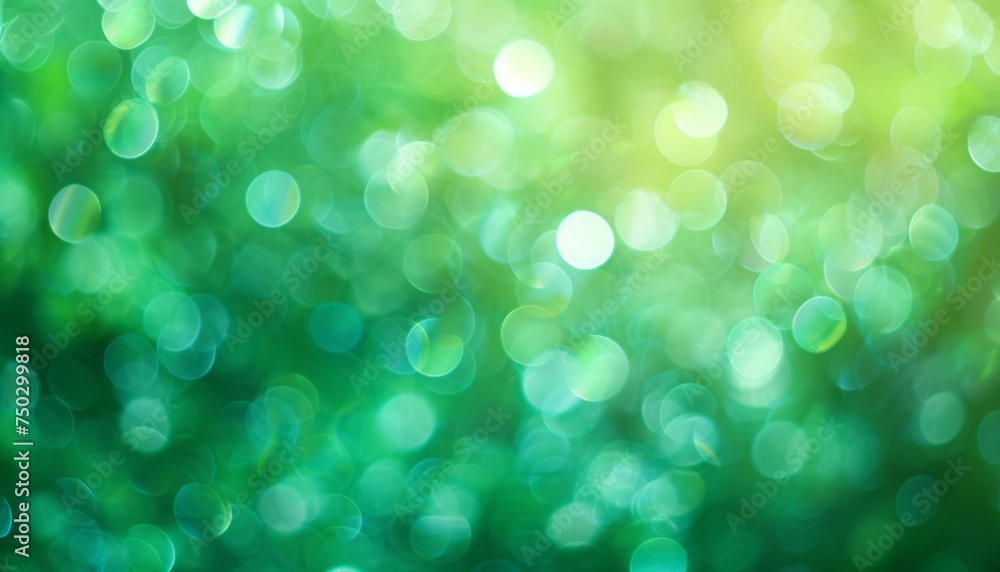Obraz premium A green light blurred background is presented, showcasing organic and fluid aesthetics, a color gradient, and vibrant colors in nature.