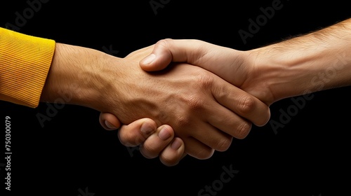 handshake between two businessmen on black background.