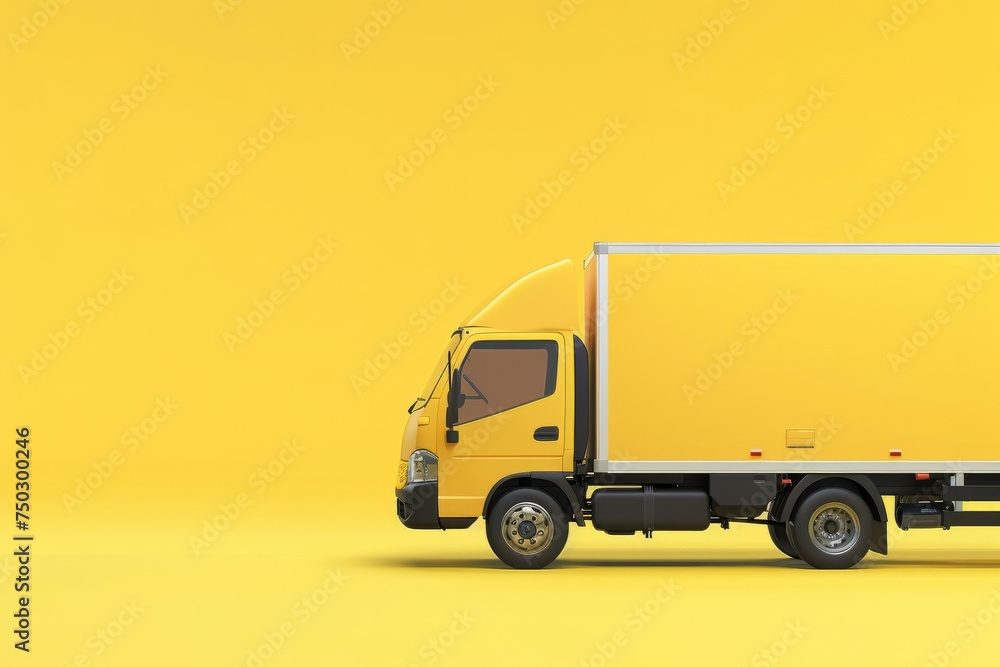Delivery Truck Making a Stop for Delivery, on isolated yellow background, Generative AI Delivery Truck Making a Stop for Delivery, on isolated yellow background, Generative AI