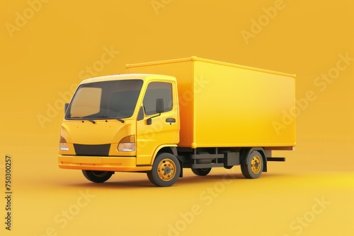 Delivery Truck Making a Stop for Delivery, on isolated yellow background, Generative AI