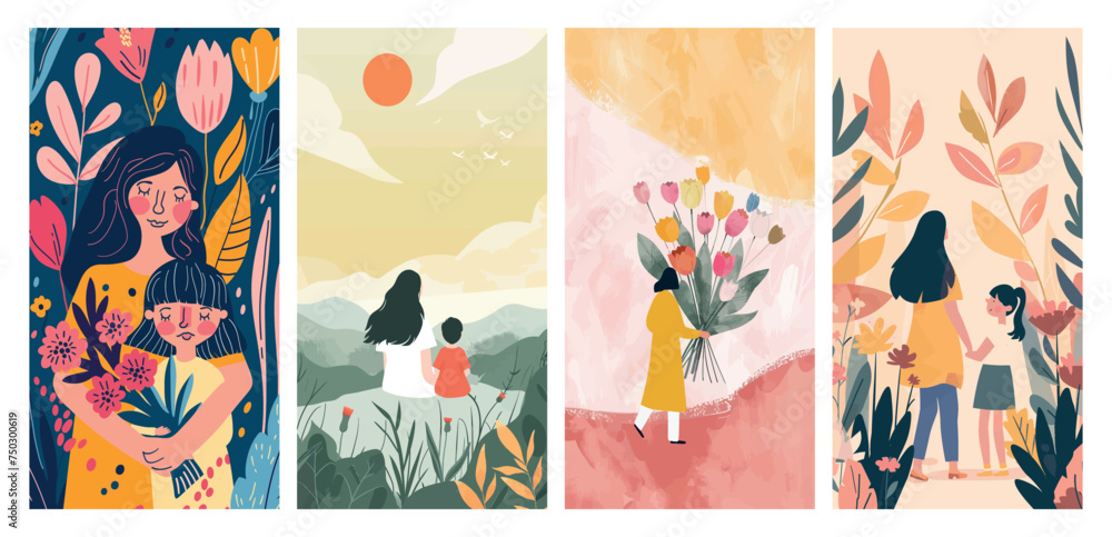Joyful moments of family and nature in colorful illustrations Joyful moments of family and nature in colorful illustrations