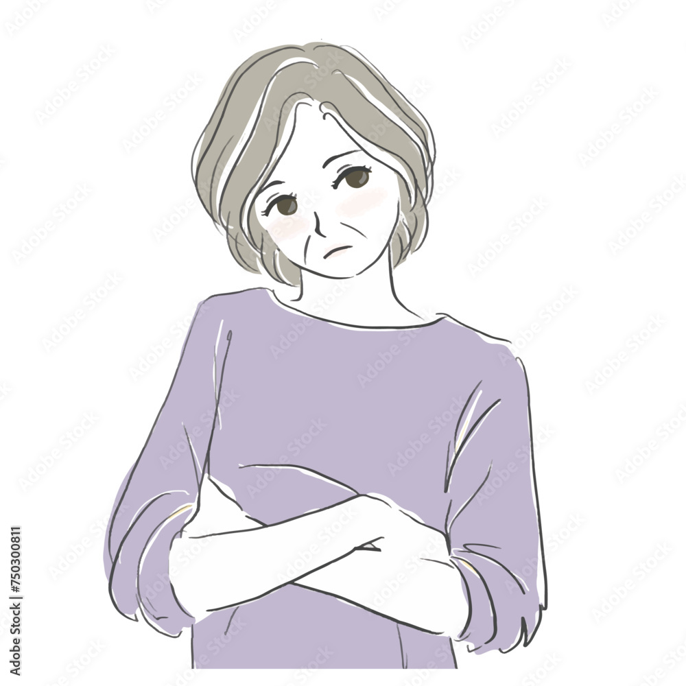 腕組みするシニア・高齢女性 腕組みするシニア・高齢女性