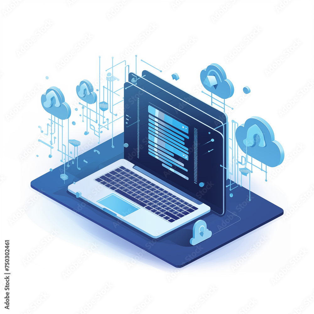 Concept of cloud computing technology. Isometric illustration Concept of cloud computing technology. Isometric illustration