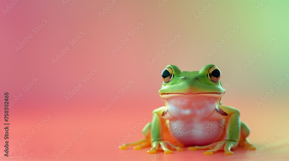 Naklejka premium Green Tree Frog on Vibrant Gradient Background