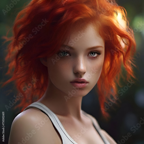 Beautiful young woman with red hair. Portrait of a girl with red hair.