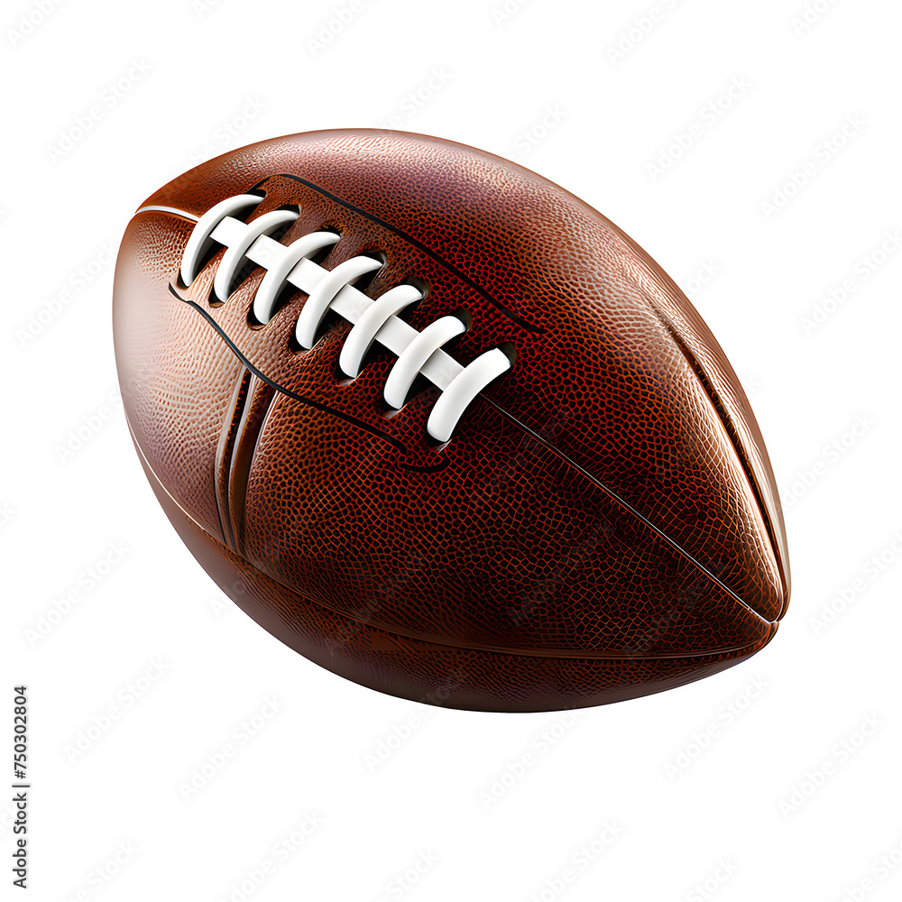 Leather American football ball isolated on white transparent background, American football ball sports equipment on white With work path. Leather American football ball isolated on white transparent background, American football ball sports equipment on white With work path.