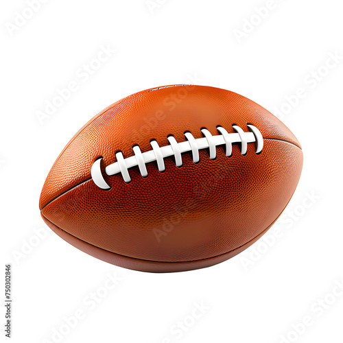 Leather American football ball isolated on white transparent background, American football ball sports equipment on white With work path.