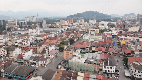 View of the old town Ipoh Malaysia from a rooftop aerial © intricateflow
