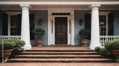 Typical front entrance of a colonial house from Generative AI