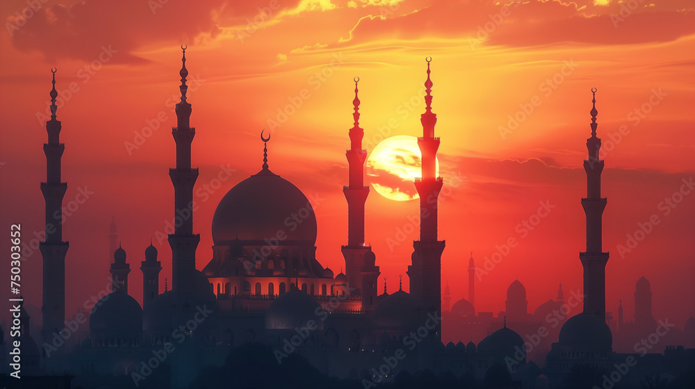 mosque with background of sunset