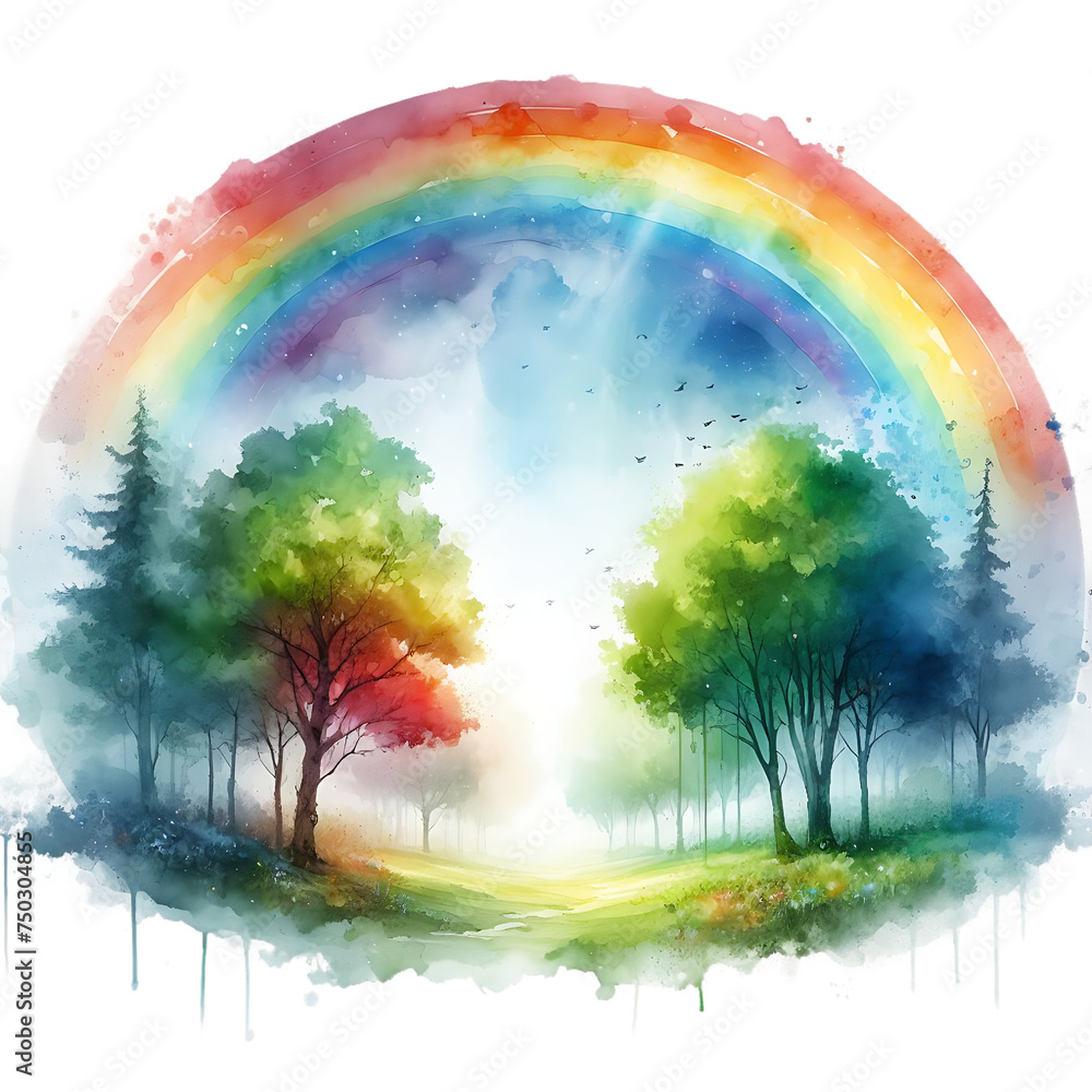 Watercolor Rainbow Clipart PNG Cloud glitter illustration Ai Generated