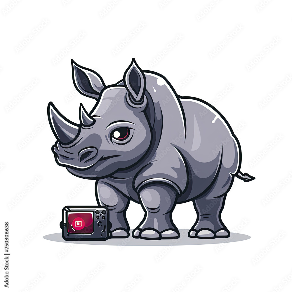  Rhino Gaming Cartoon, Isolated Transparent Background Images