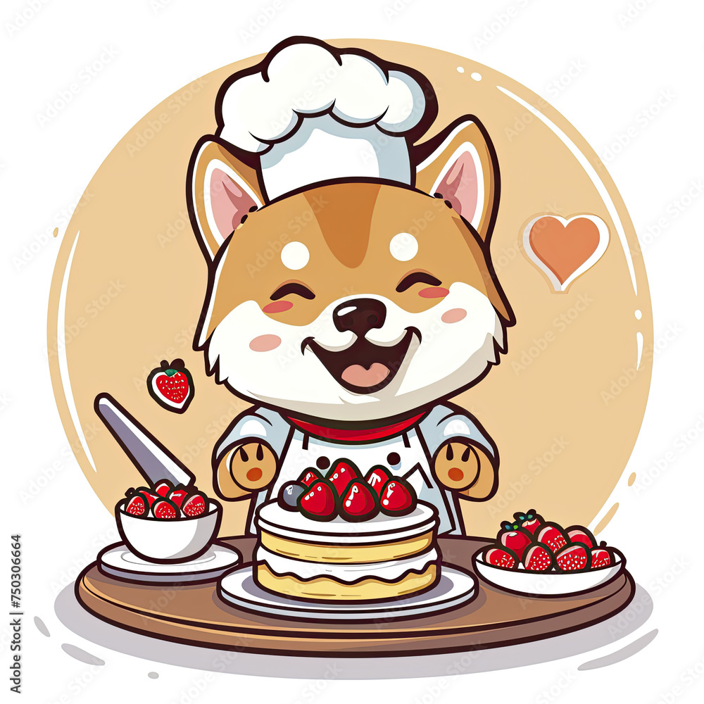 Shiba Inu Dog Chef Cooking Cake Cartoon, Isolated Transparent Background Images Shiba Inu Dog Chef Cooking Cake Cartoon, Isolated Transparent Background Images