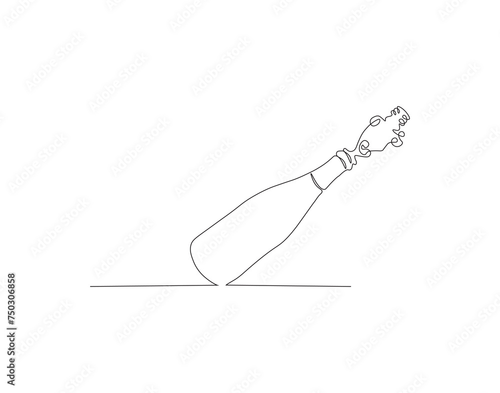 Continuous Line Drawing Of Wine Bottle. One Line Of A Bottle Of Wine. Wine Bottle Continuous Line Art. Editable Outline.