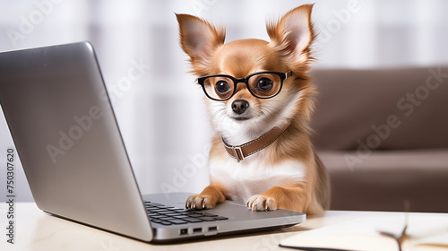 chihuahua puppy with laptop