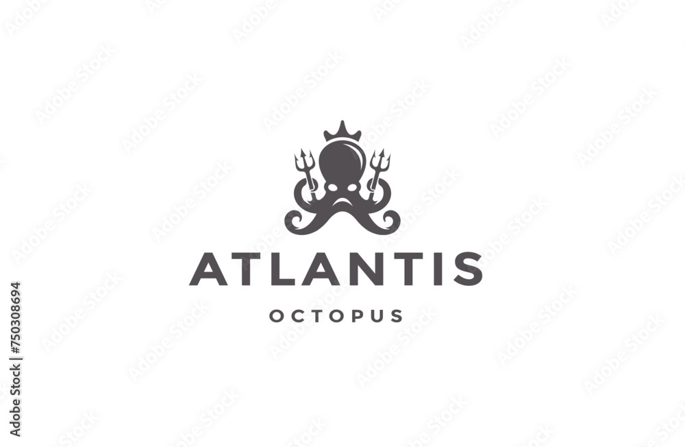 Octopus and trident logo icon design template flat vector Octopus and trident logo icon design template flat vector