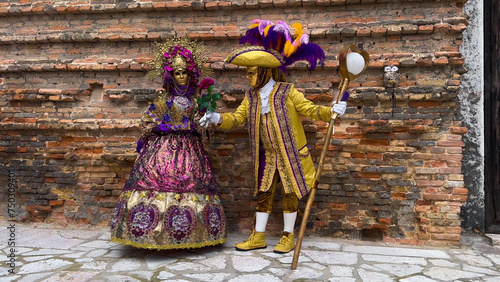 Venice Carnival. People in Venetian carnival masks and costumes on streets of Venice, Italy, Europe February 10, 2024