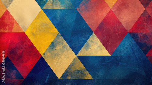 Abstract geometric background with texture in blue, red and yellow for modern artistic wallpaper