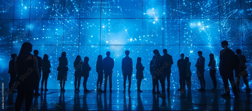 A silhouette of the future sense of science and technology among workers of different races A silhouette of the future sense of science and technology among workers of different races