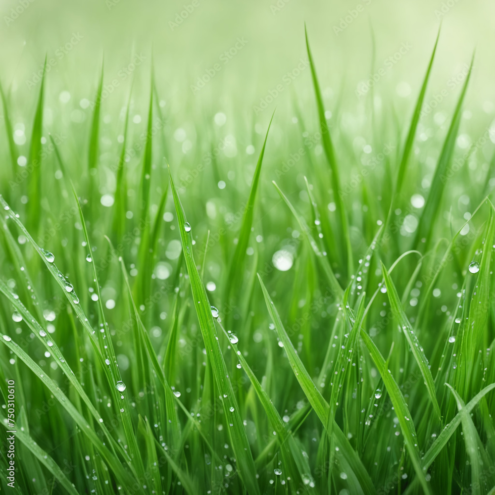 background of green grass with dew after rain in the field background of green grass with dew after rain in the field