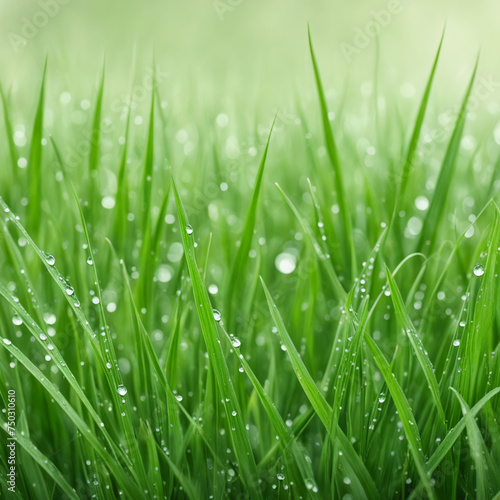 background of green grass with dew after rain in the field