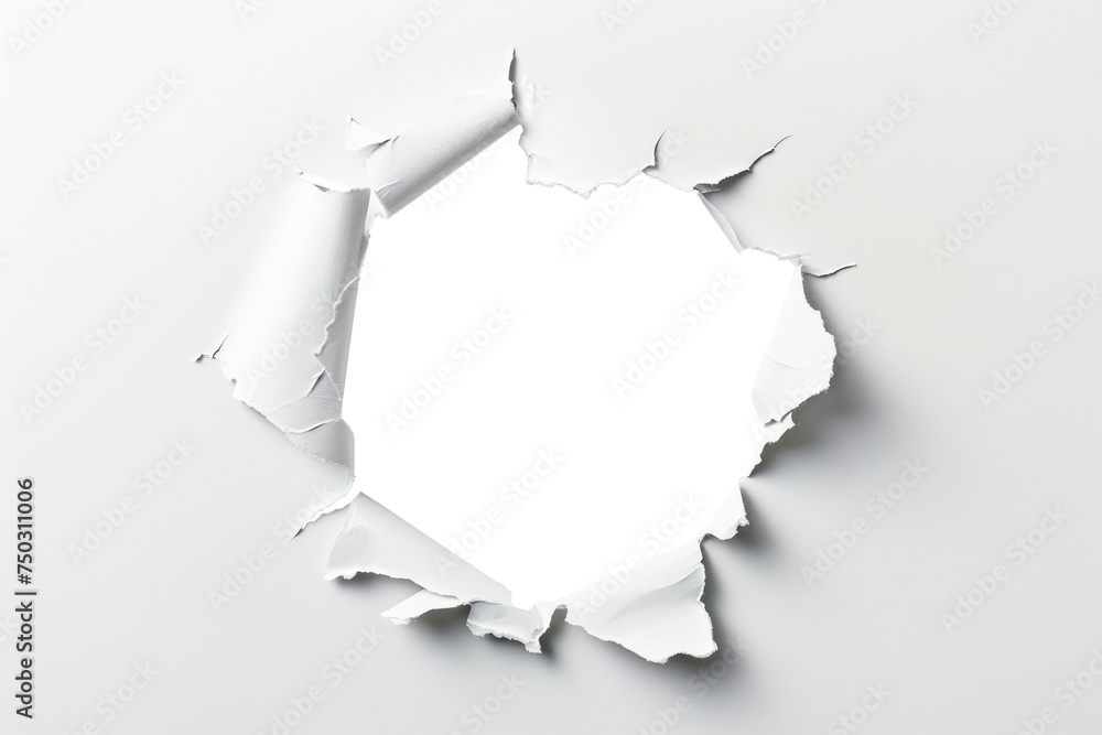 hole of paper ripped as a circle hole in center - obrazy, fototapety, plakaty 