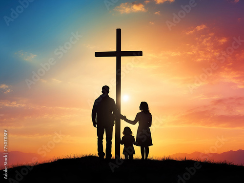 "Family Seeking Jesus: Easter Sunrise Silhouette"