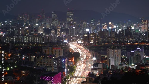 Wallpaper Mural South Korea Seoul Hannam-dong Gangnam Sinsa-dong night city building road car Torontodigital.ca