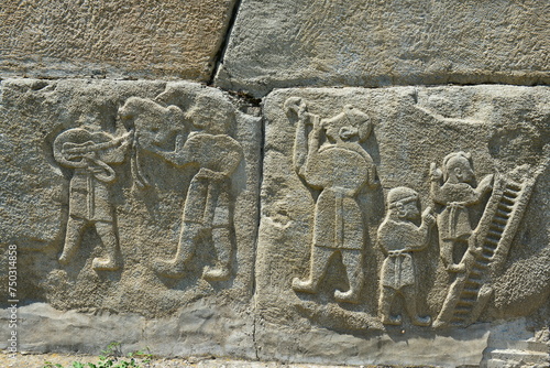 A mural depicting people playing music in Çorum Hittite Museum.