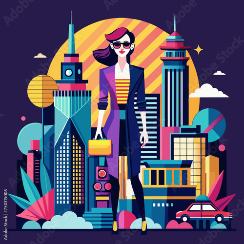 Tshirt Sticker Design of a Urban Chic in stylish cityscape design infused with modern fashion elements and urban flair