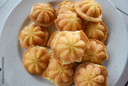 Traditional Malaysian snack known as Bahulu. photo