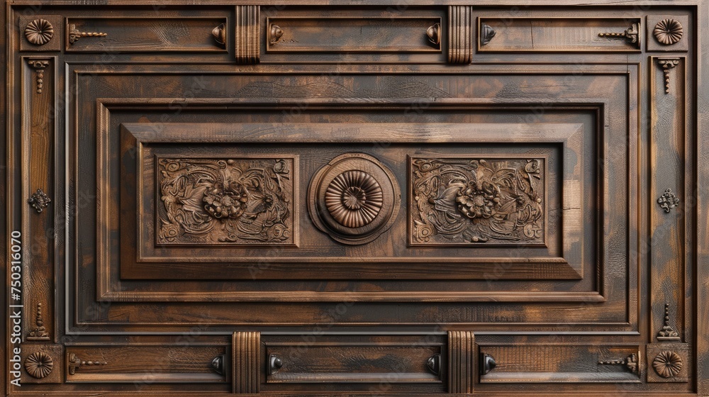 3D illustration. Wood panel cabinet wall background. Picture frame mockup 3D illustration. Wood panel cabinet wall background. Picture frame mockup