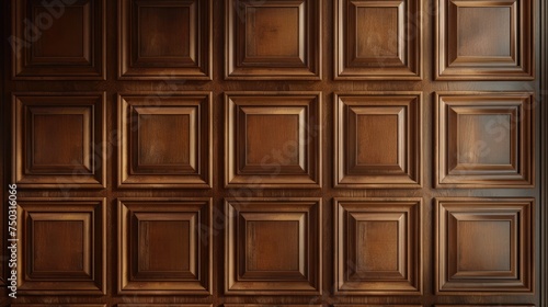 3D illustration. Wood panel cabinet wall background. Picture frame mockup