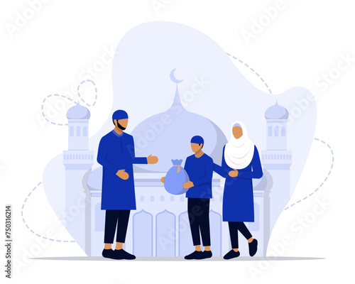 Zakat concept illustration. Suitable for landing page, ui, web, App intro card, editorial, flyer, and banner.