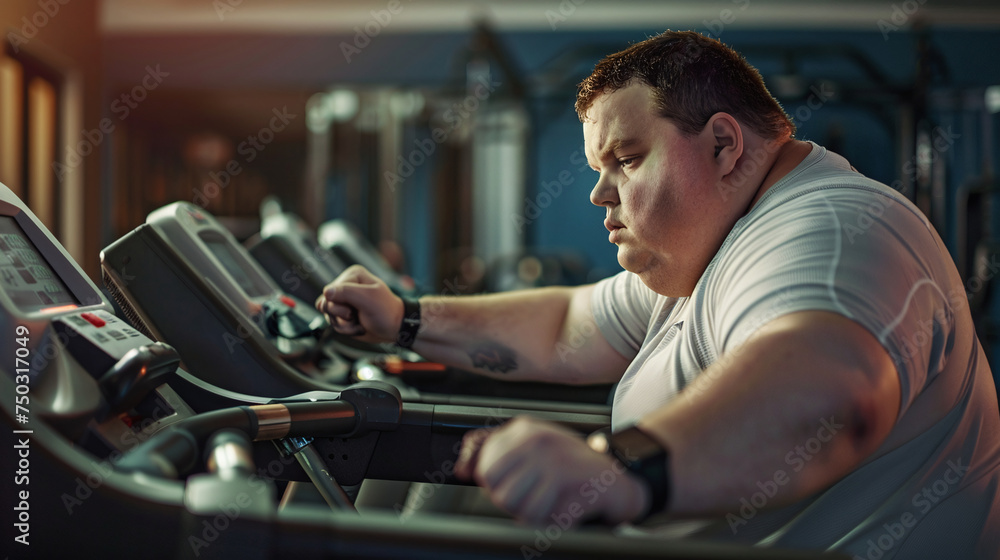 Focused man exercising on a treadmill at the gym, showcasing determination and a healthy lifestyle. Focused man exercising on a treadmill at the gym, showcasing determination and a healthy lifestyle.