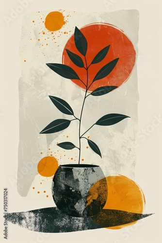 Plant and planter with abstract illustration photo