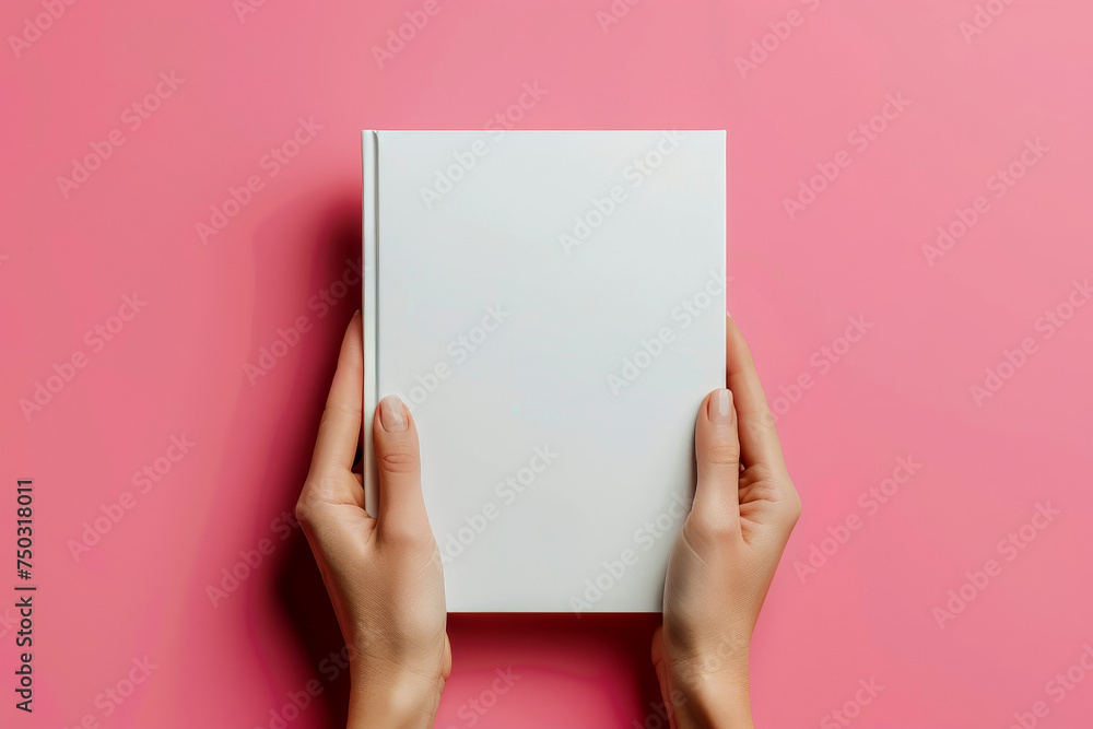 hand holding blank white book cover for mockup. isolated background . Generative AI hand holding blank white book cover for mockup. isolated background . Generative AI
