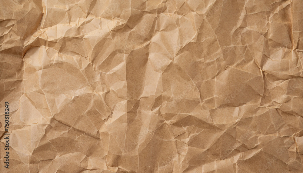 Fototapeta premium Brown crumpled paper texture background with copy space for text