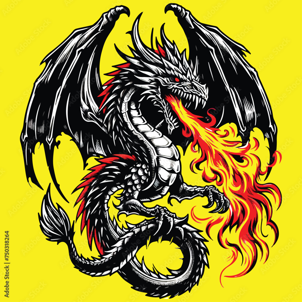 angry dragon spit fire vector for tattoo design angry dragon spit fire vector for tattoo design