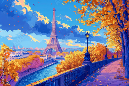 Abstract painting concept. Colorful art of the Eiffel Tower in Paris . Generative AI.
