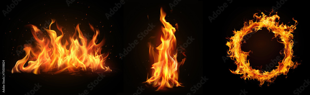 Fototapeta premium realistic fire isolated on black background